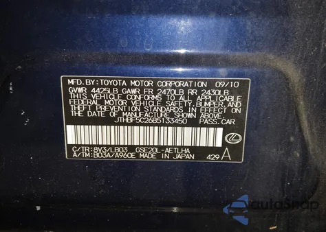 2011 Lexus Is 250 from USA, damaged, VIN JTHBF5C26B5133450